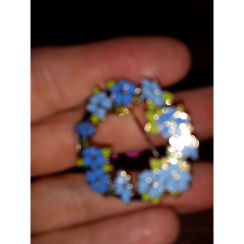 VINTAGE 1980 HALLMARK BLUE/GREEN FLOWER BROOCH/PIN - Picture 3 of 3